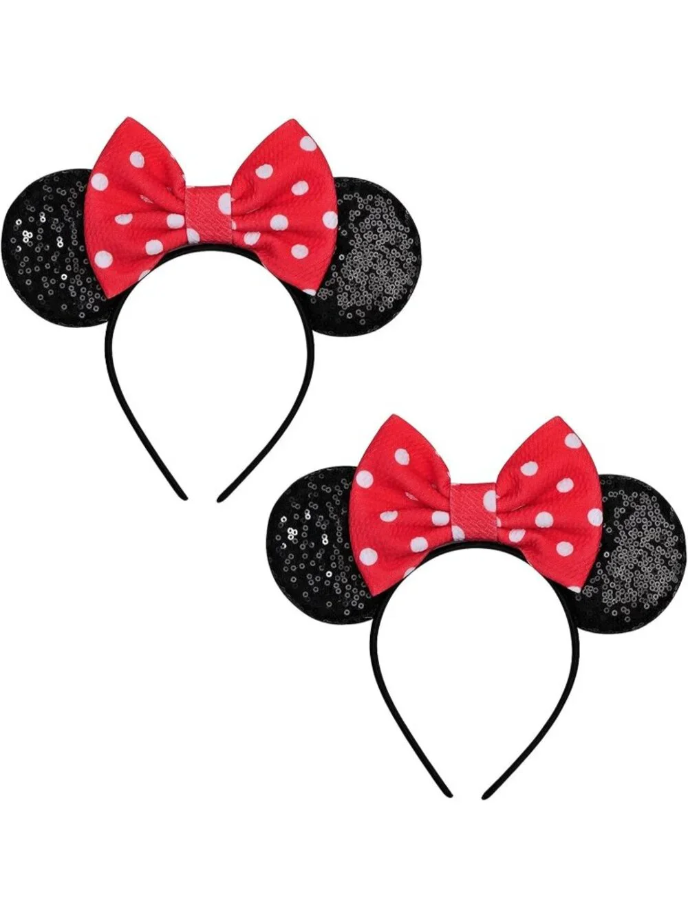 Women Pink Dots 2 Sequin Handmade Mickey Mouse Headband 2 Pieces